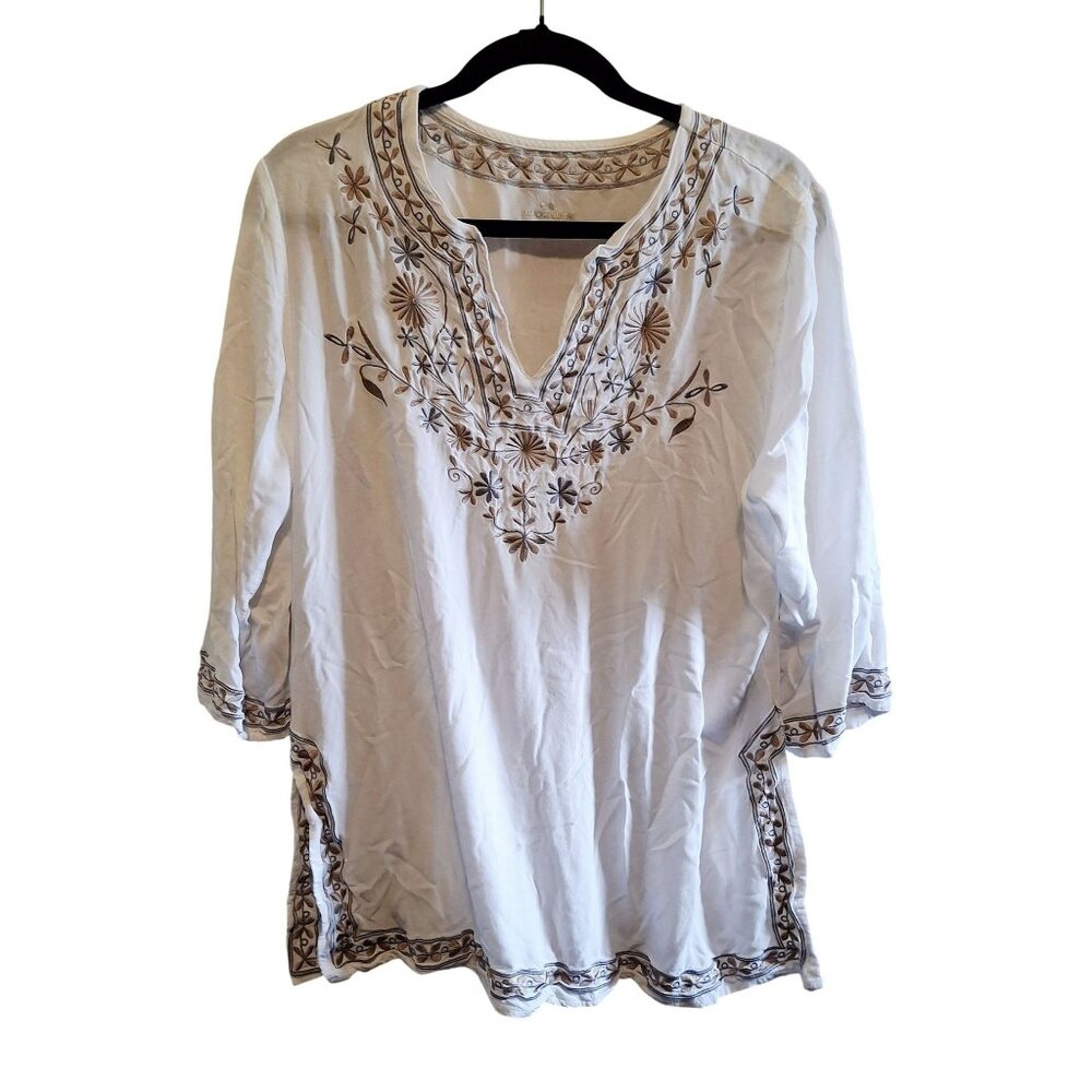 Princess Cruise shirt White Boho Tunic With Embroidered Floral Details